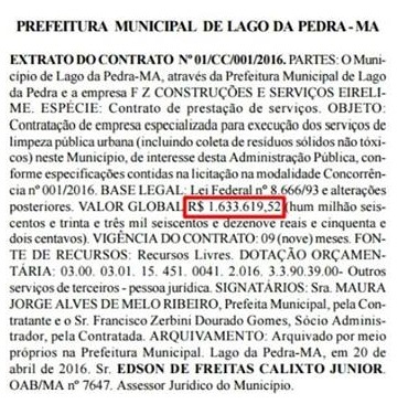 Contrato em 2014, entre Maura Jorge e Francisco Zerbini...