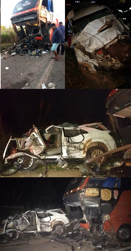 Carro do médico Rafael Seabra (filho de Cleomar Tema) ficou destruído com o impacto no ônibus…