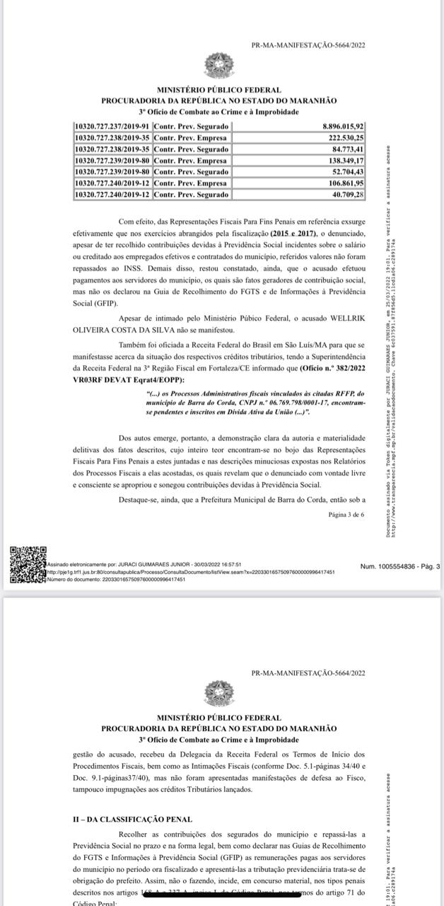 7078B2DE E5E2 44BF 98CF 8C4814D95219 - 06/04: MPF diz que Eric Costa, ex-prefeito de Barra do Corda, não repassava as contribuições previdenciárias dos servidores ao INSS