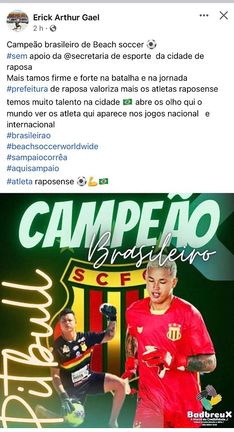 Goleiro do Sampaio, Erick Artur Gael, o "Pitbull" é morador do município de Raposa.