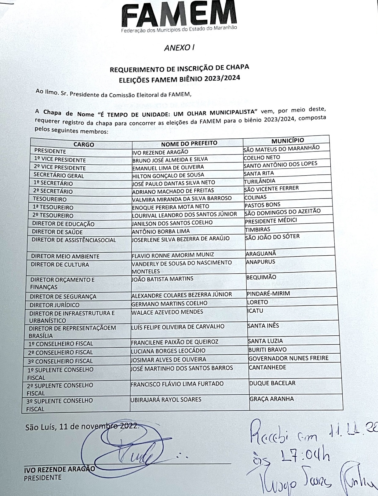 Chapa da Famem foi registrada nesta tarde, na sede da entidade...