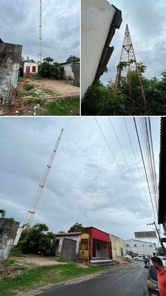 Antena virou sucata há anos e está próximo de desabar sobra casas em Raposa...