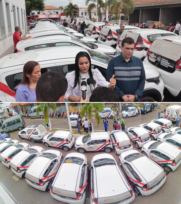 Prefeita Vanessa reuniu a frota de veículo adquirida na sua gestão em Pedreiras...