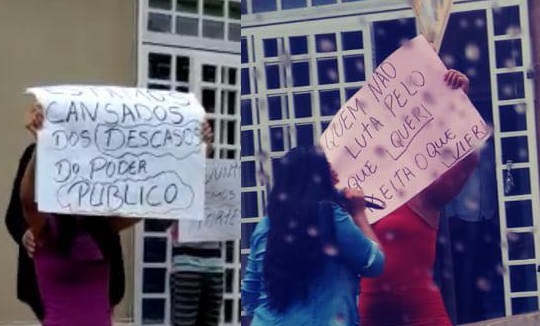 Moradores do Residencial Talita protestaram mesmo na chuva com cartazes contra a gestão Eudes Barros...