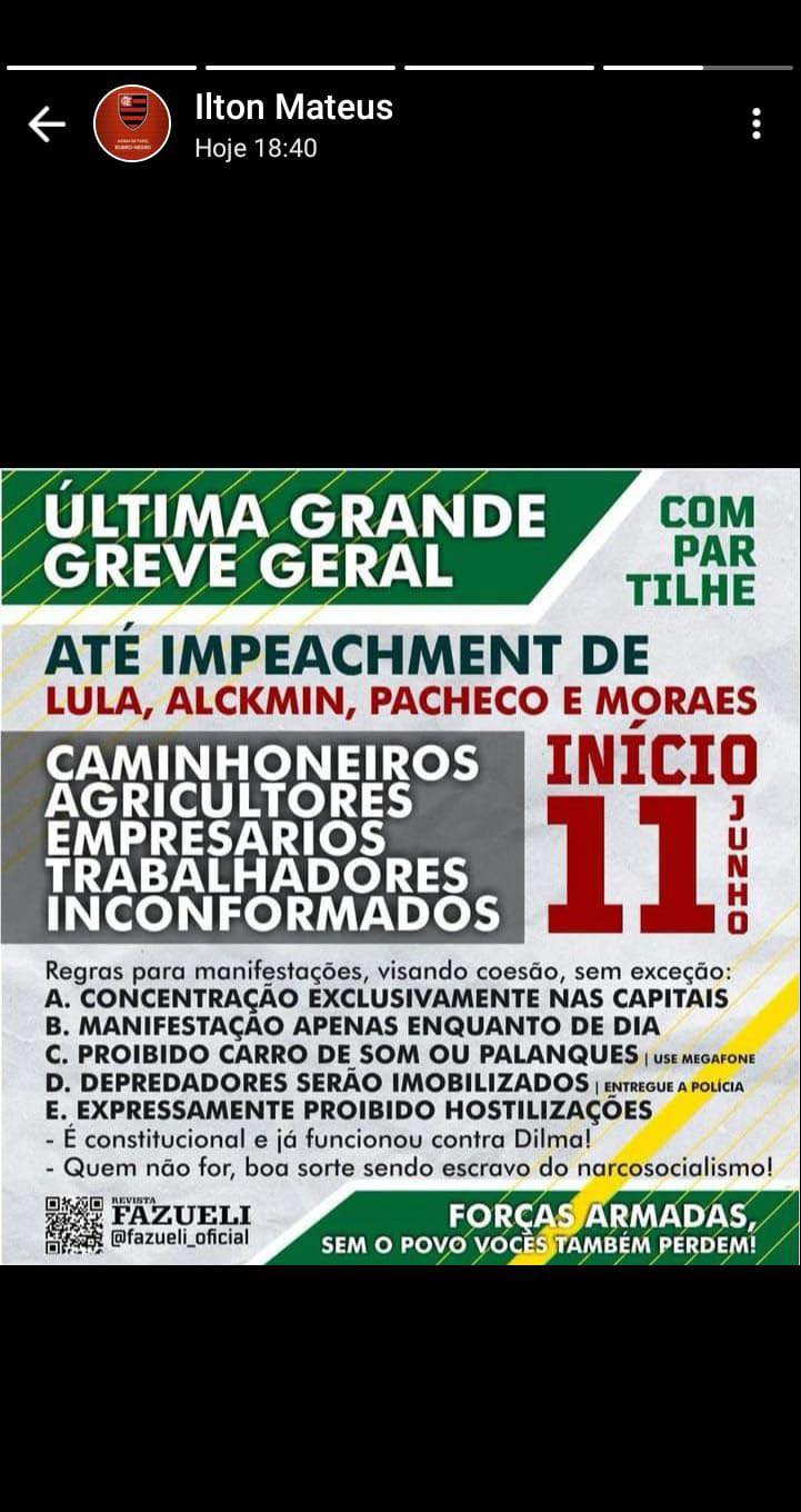 Publicação no status do WhatsApp do empresário Ilton Mateus, diretor do Eletro Mateus e irmão Ilson Mateus.