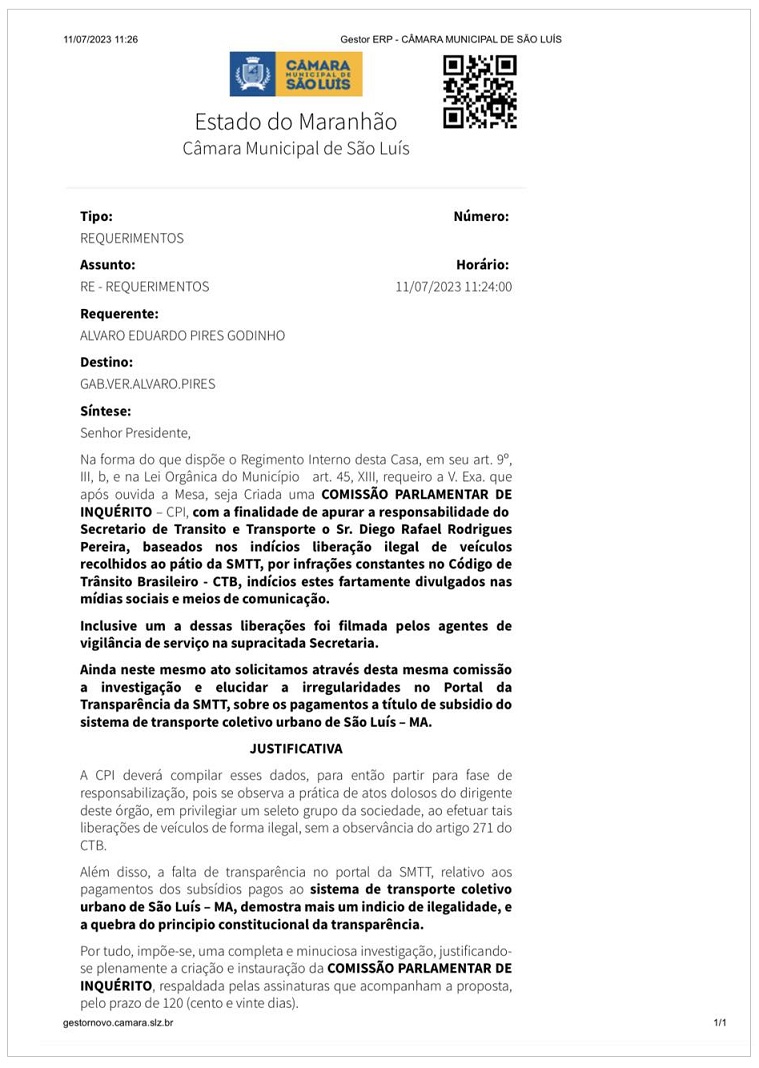 Após faltar em convocação na Câmara, secretário da SMTT é alvo de pedido de CPI na Câmara de Vereadores 