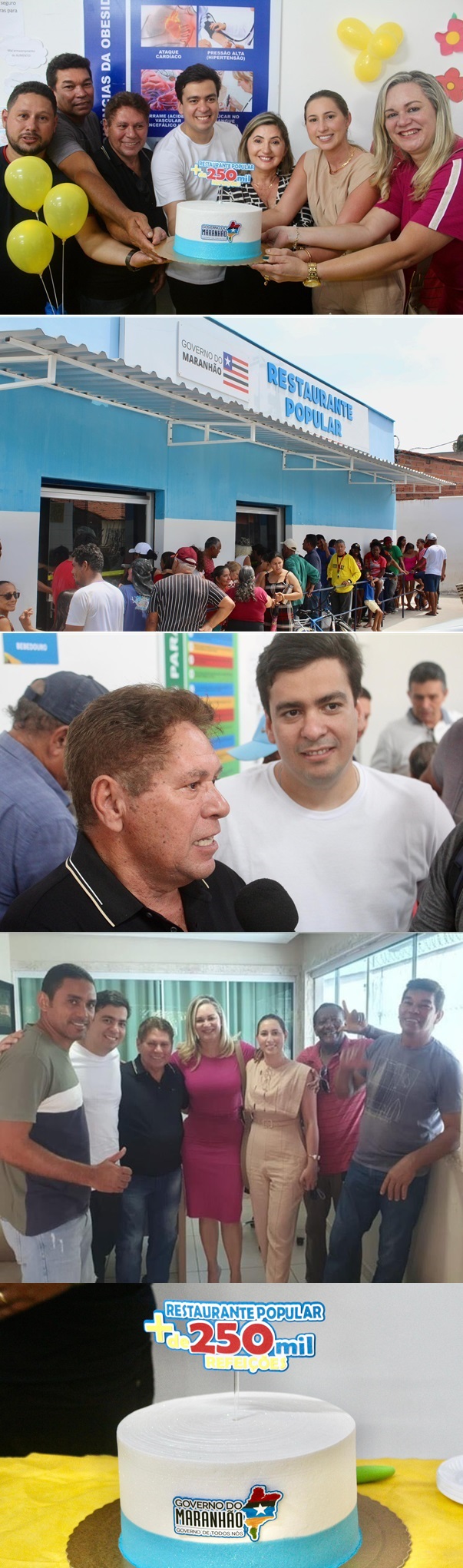 Paulo Casé durante visita à Raposa e destaque a marca de 250 mil refeições servidas no Restaurante Popular do Estado no município.