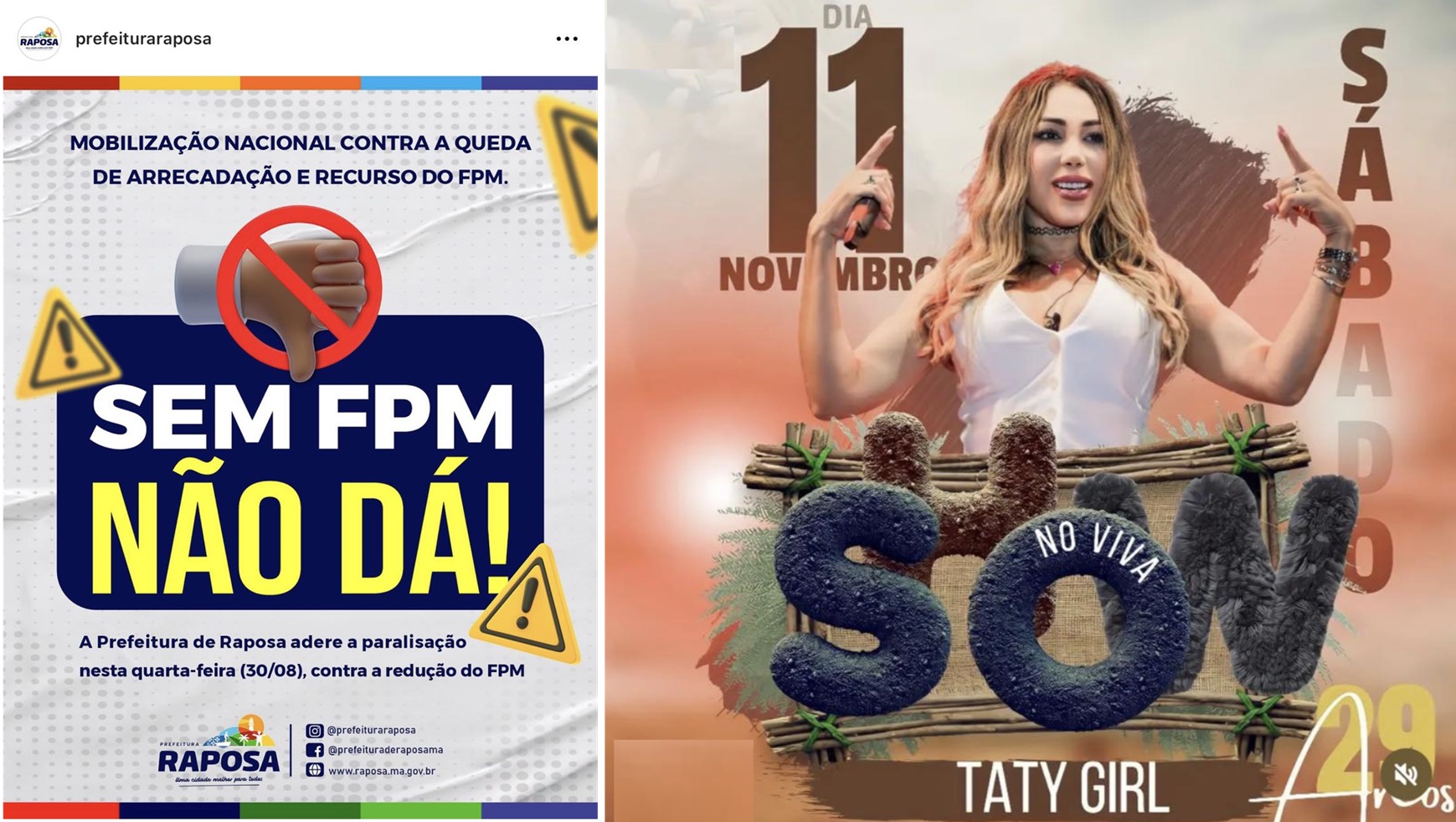 Em agosto, prefeito de Raposa fez greve por falta de recursos e, em setembro, pediu R$ 26,5 milhões de empréstimo, agora, aliados espalham flyer (panfleto eletrônico) de show que custará R$ 400 mil aos cofres públicos.