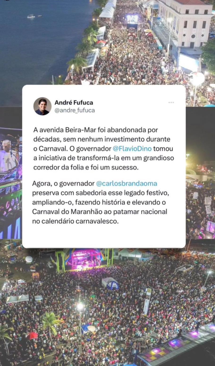 Fufuca saiu em defesa do governador Brandão e aproveitou para alfinetar Braide sobre a polêmica do carnaval na Avenida Beira-Mar...