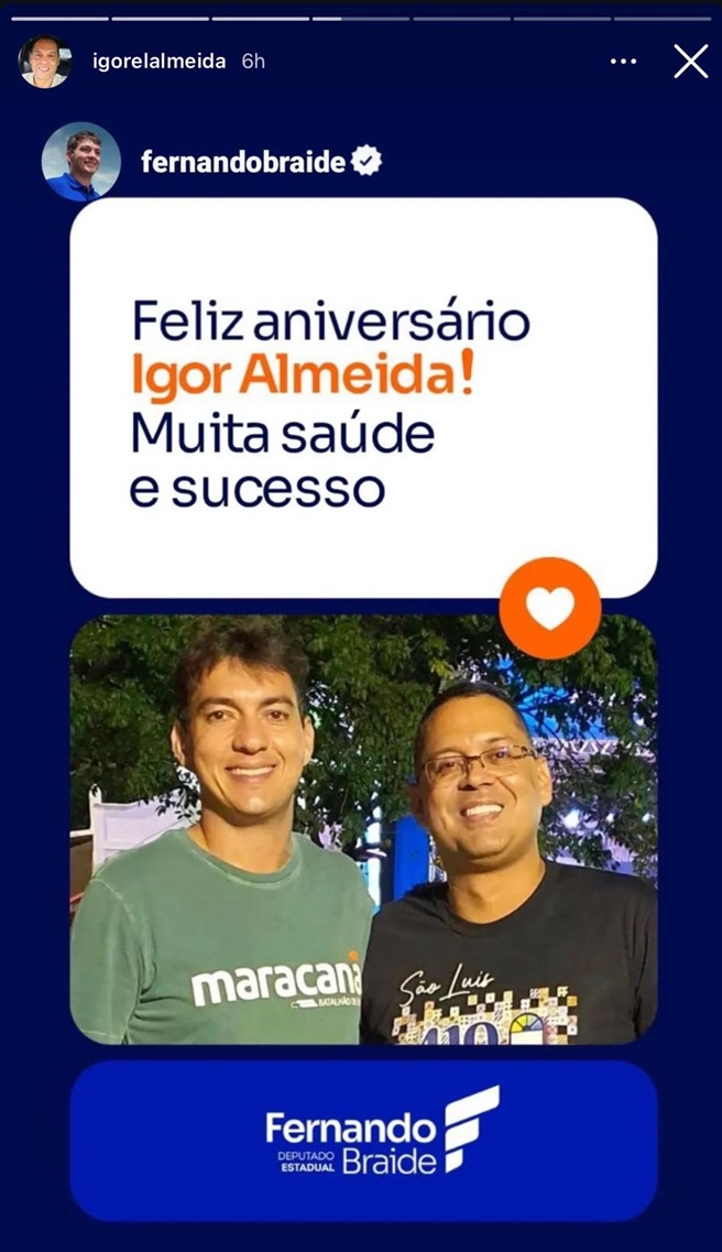 Mesmo exonerado, Igor Almdeida não esconde a proximidade com a família Braide...