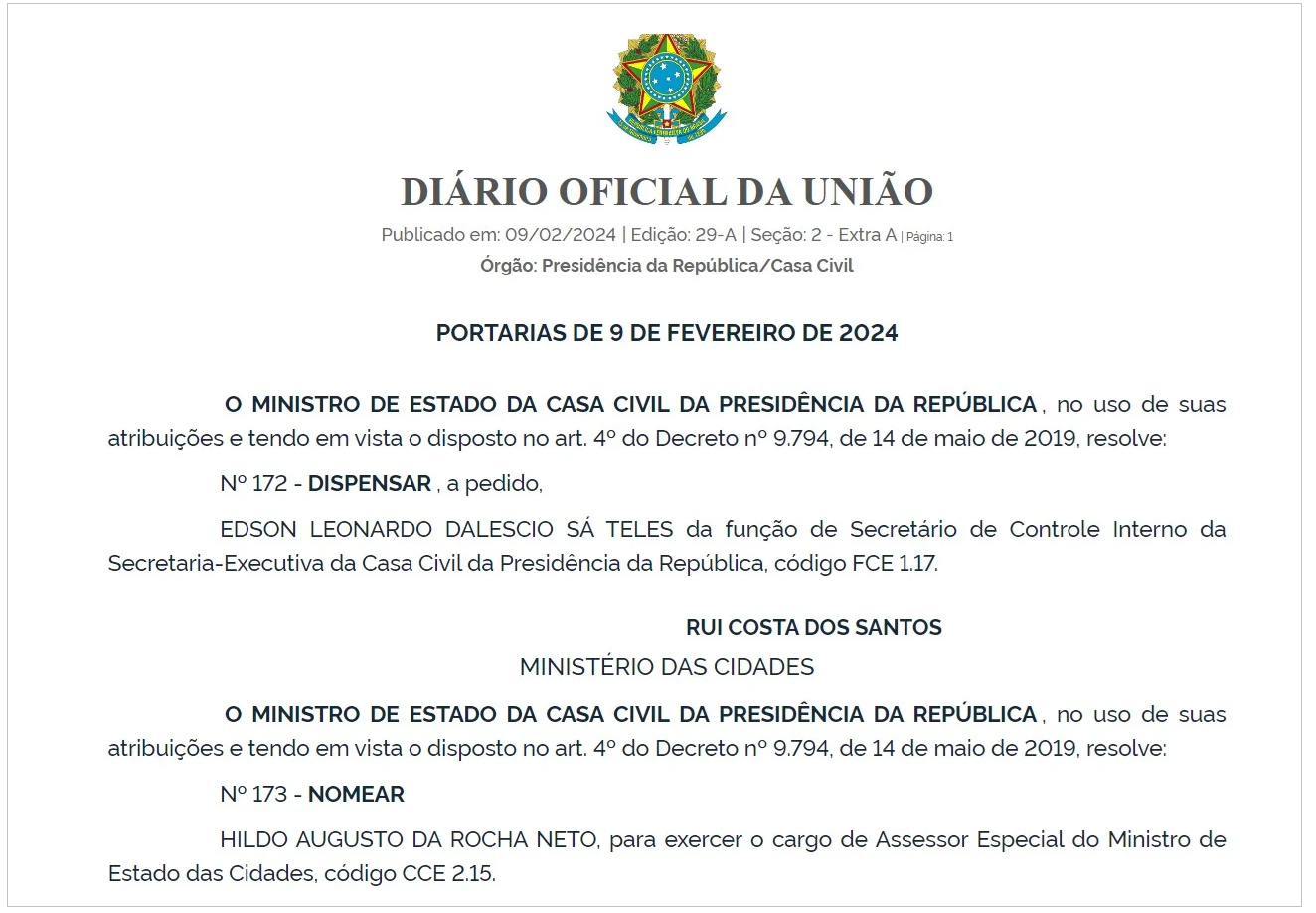 REBAIXAMENTO: Hildo Rocha é diminuído de secretário executivo para assessor