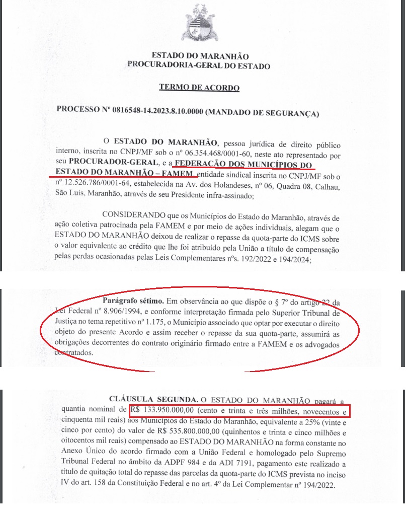 Trechos do acordo...