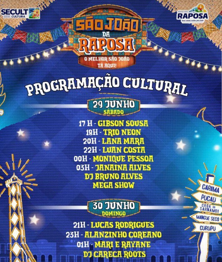 Programação principal do São João em Raposa: muito dinheiro para atrações "meia boa"...