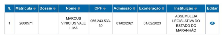  já tem mais de um ano eseis meses de sua exoneração, conforme foi publicado no Diário da Assembléia Legislativ