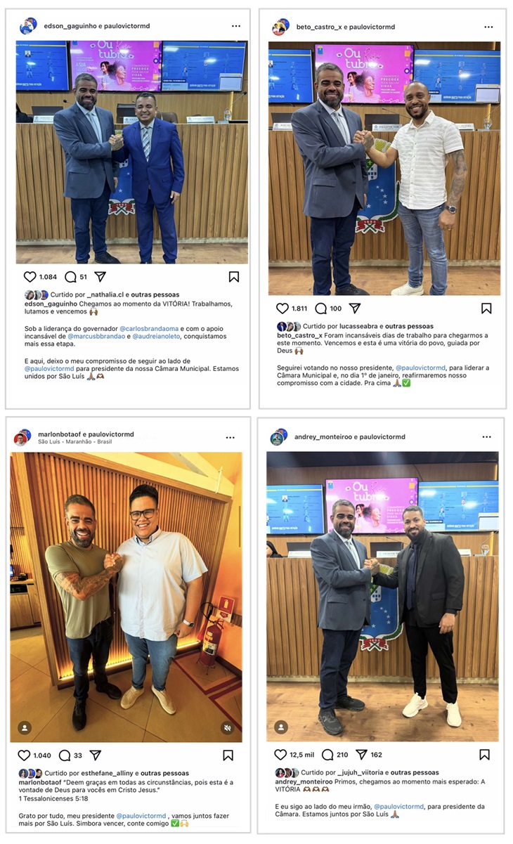 Quatro vereadores declararam publicamente apoio a Paulo Victor: Gaguinho, Beto Castro, Marlon Botão e Andrey Monteiro.