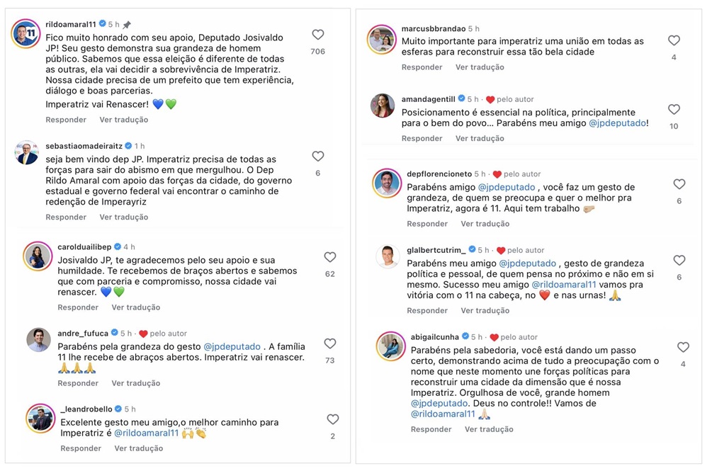 Classe política maranhense parabenizou JP pela escolha de Rildo Amaral no segundo turno das eleições em Imperatriz.