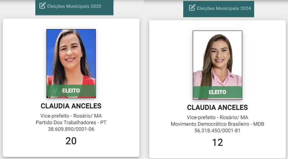 Esposa de Willame Anceles se elegeu duas vezes consecutiva como vice em dois grupo políticos diferentes...