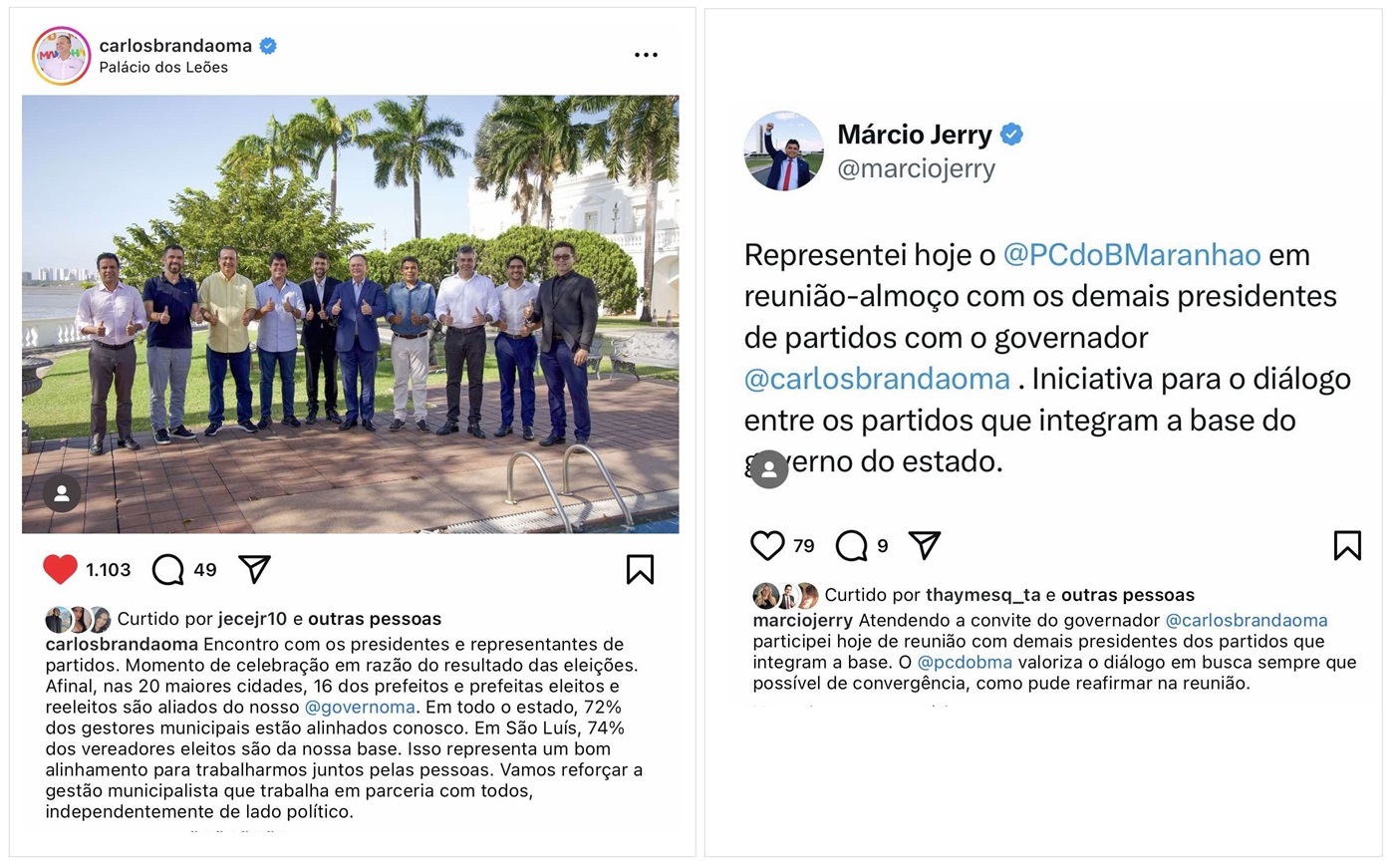 Márcio destacou o encontro por meio de suas redes sociais, mas não ficou para a foto oficial com os líderes partidários.