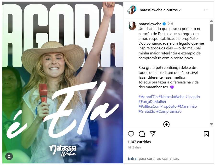 Anúncio foi feito pela própria Natassia por meio das redes sociais.