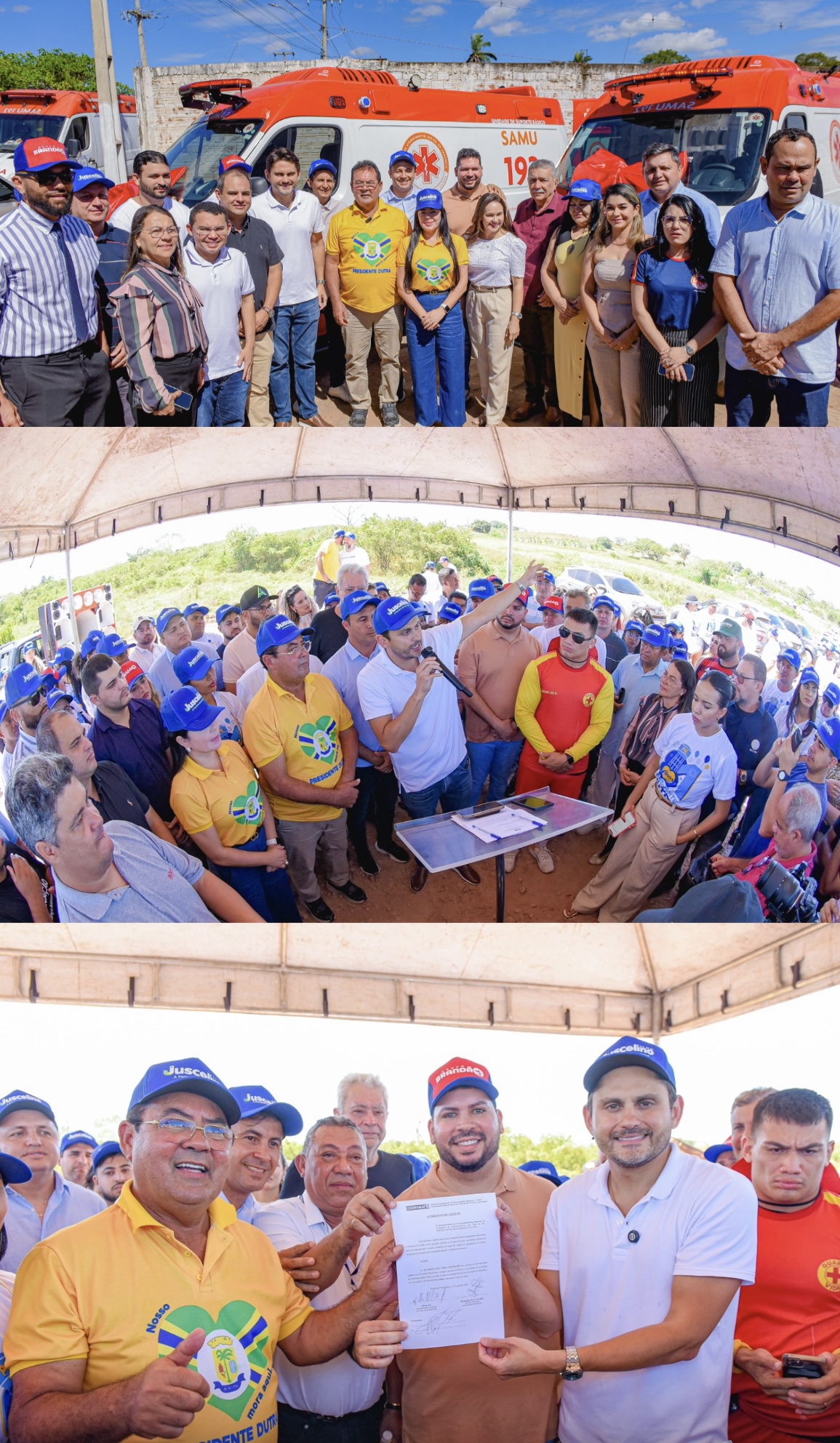 Prefeito Raimundo, deputado Juscelino e aliados durante cerimônia em Presidente Dutra.